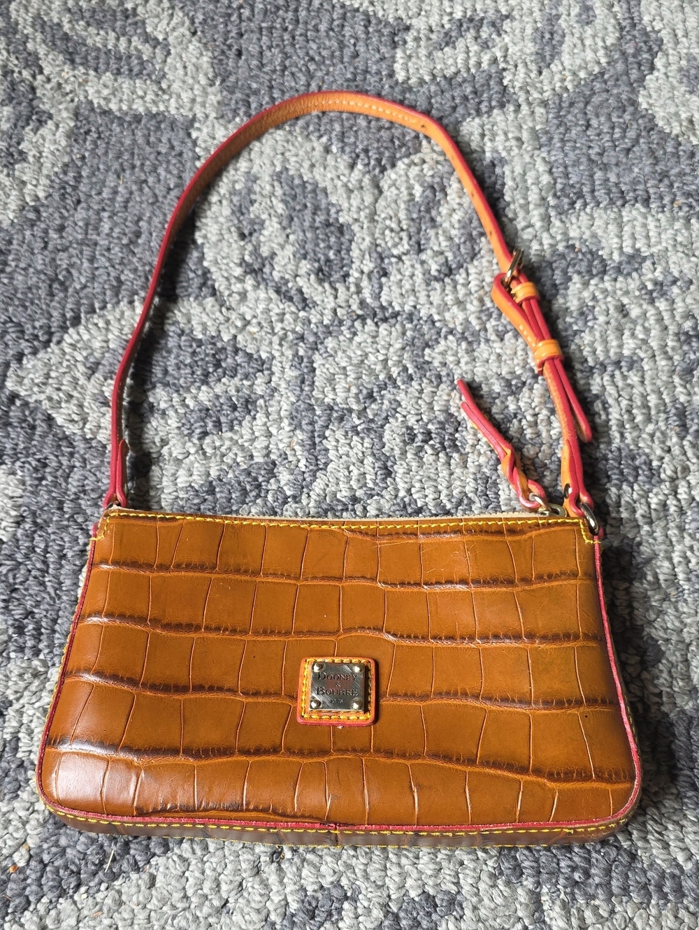 Dooney & Bourke Vintage Cognac Croc-Embossed Leather Baguette Shoulder Bag
